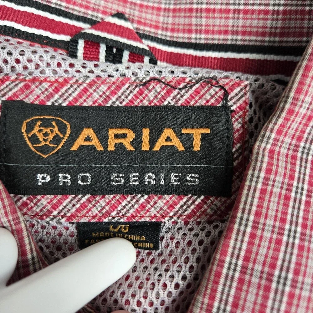 Ariat Pro Series Mens Large Red White Micro Check Long Sleeve Button Down Shirt